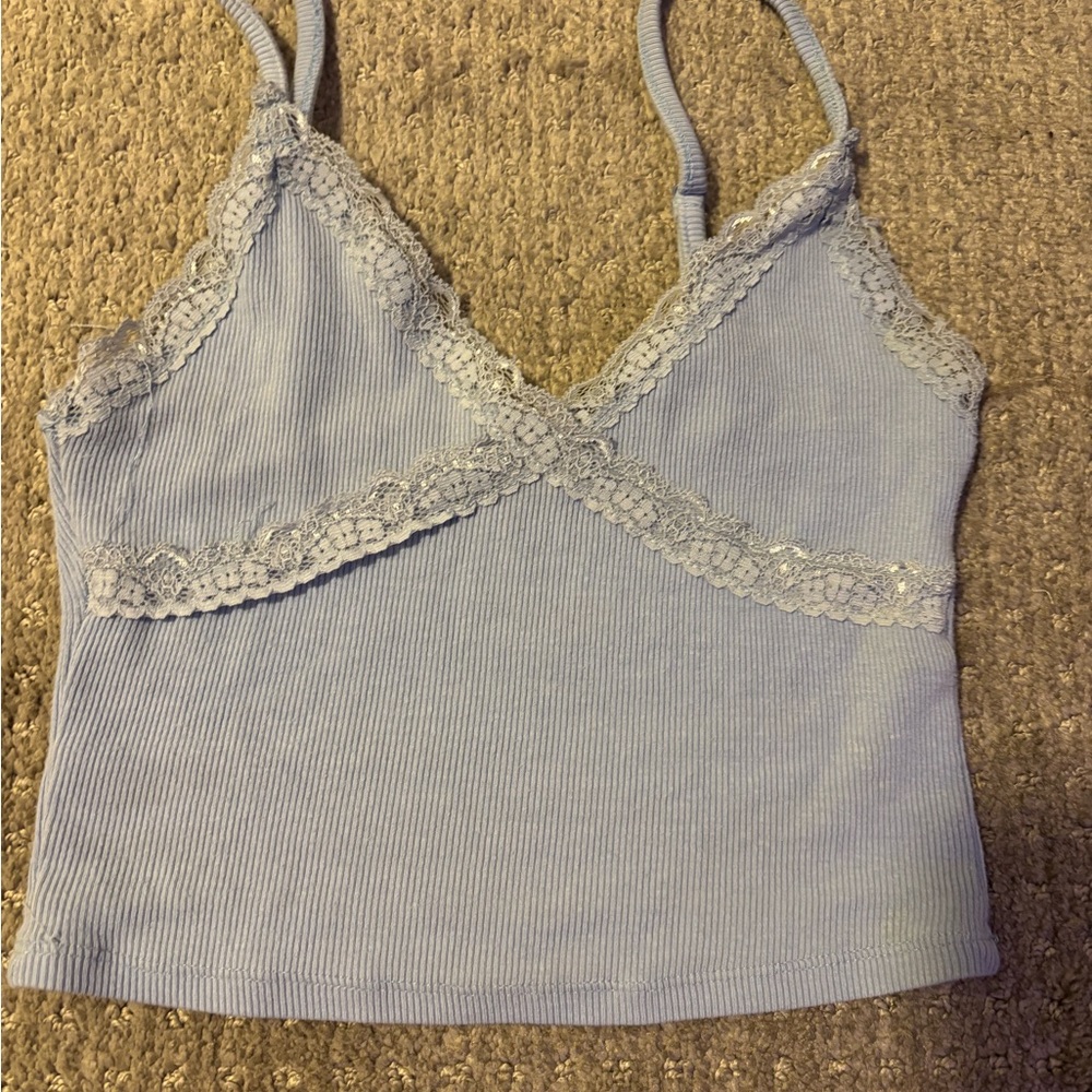 Garage Light Blue Lace Trim Crop Top